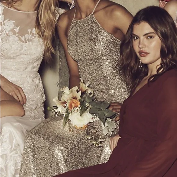 David’s Bridal High-Neck Platinum Sequin Bridesmaid Dress - Picture 3 of 6